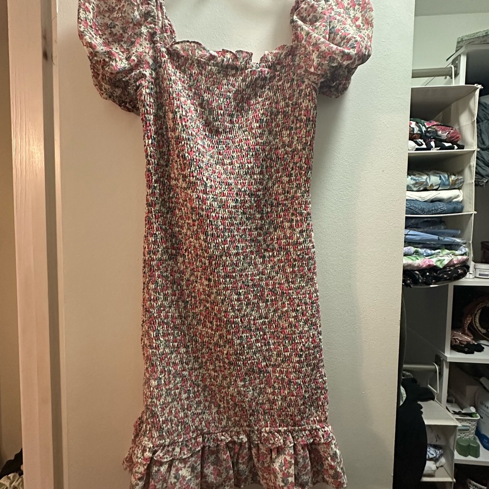 Dress Forum Floral Smocked Midi Dress - Red and White